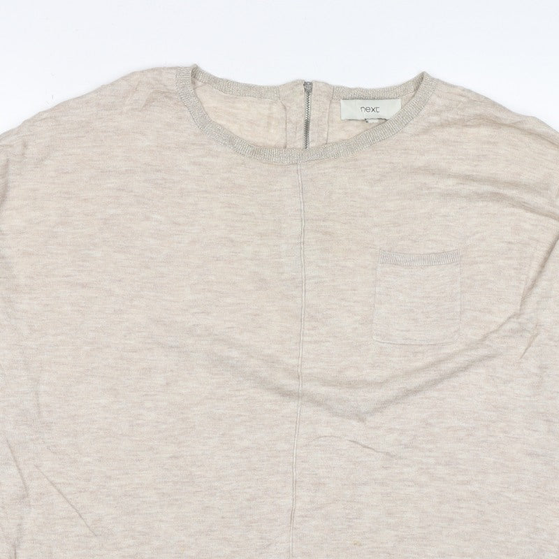 Next Women’s Beige UK 16 Linen Knit Long Sleeve Basic Top Zip