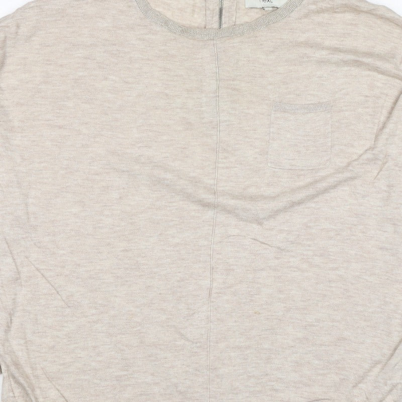 Next Women’s Beige UK 16 Linen Knit Long Sleeve Basic Top Zip