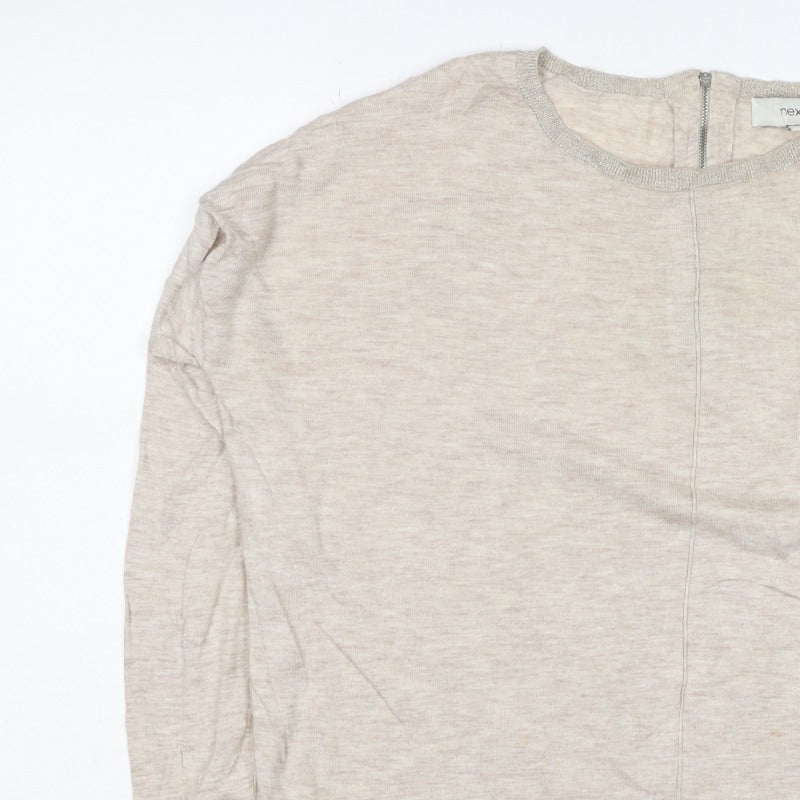 Next Women’s Beige UK 16 Linen Knit Long Sleeve Basic Top Zip