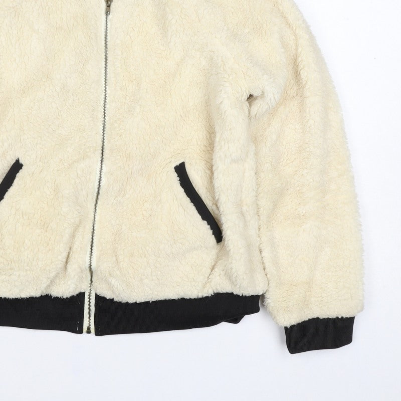 Monteau Women Ivory Teddy Fleece Bomber Jacket Size M Full Zip