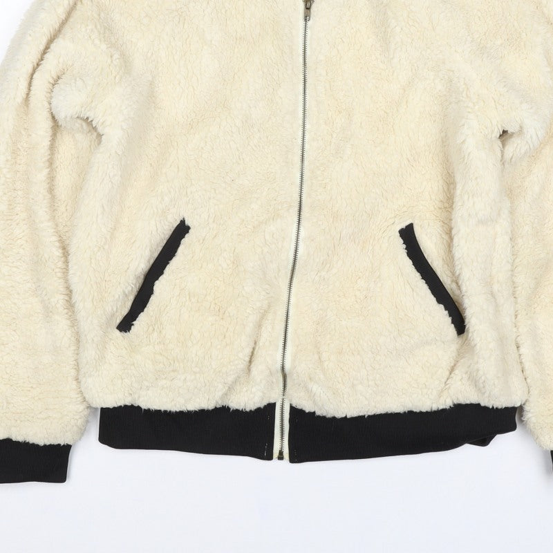 Monteau Women Ivory Teddy Fleece Bomber Jacket Size M Full Zip
