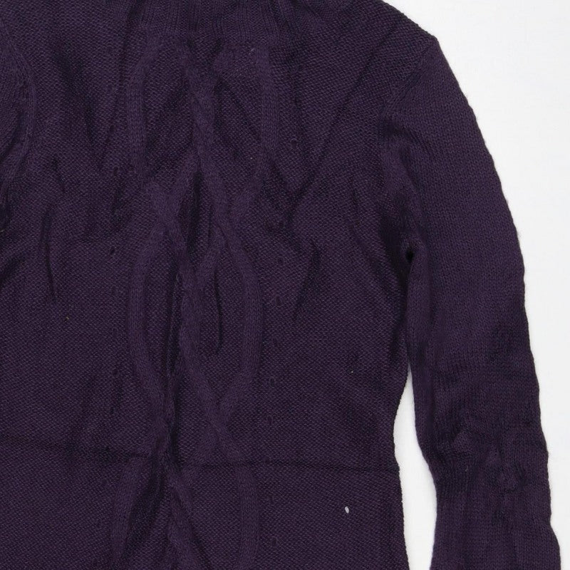 La Redoute Women Purple UK 14 Cable Knit Roll Neck Jumper Wool Blend