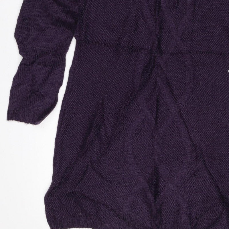 La Redoute Women Purple UK 14 Cable Knit Roll Neck Jumper Wool Blend