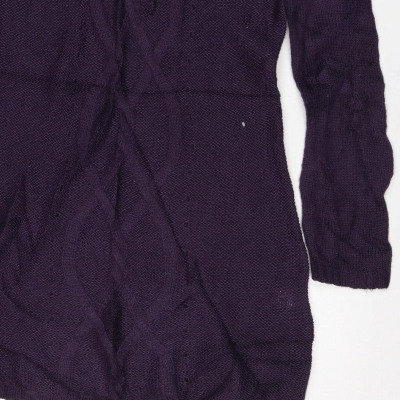 La Redoute Women Purple UK 14 Cable Knit Roll Neck Jumper Wool Blend