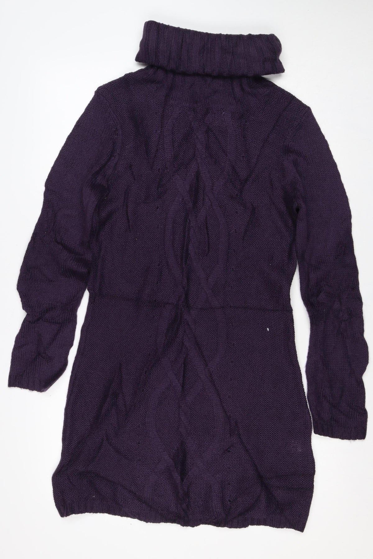 La Redoute Women Purple UK 14 Cable Knit Roll Neck Jumper Wool Blend