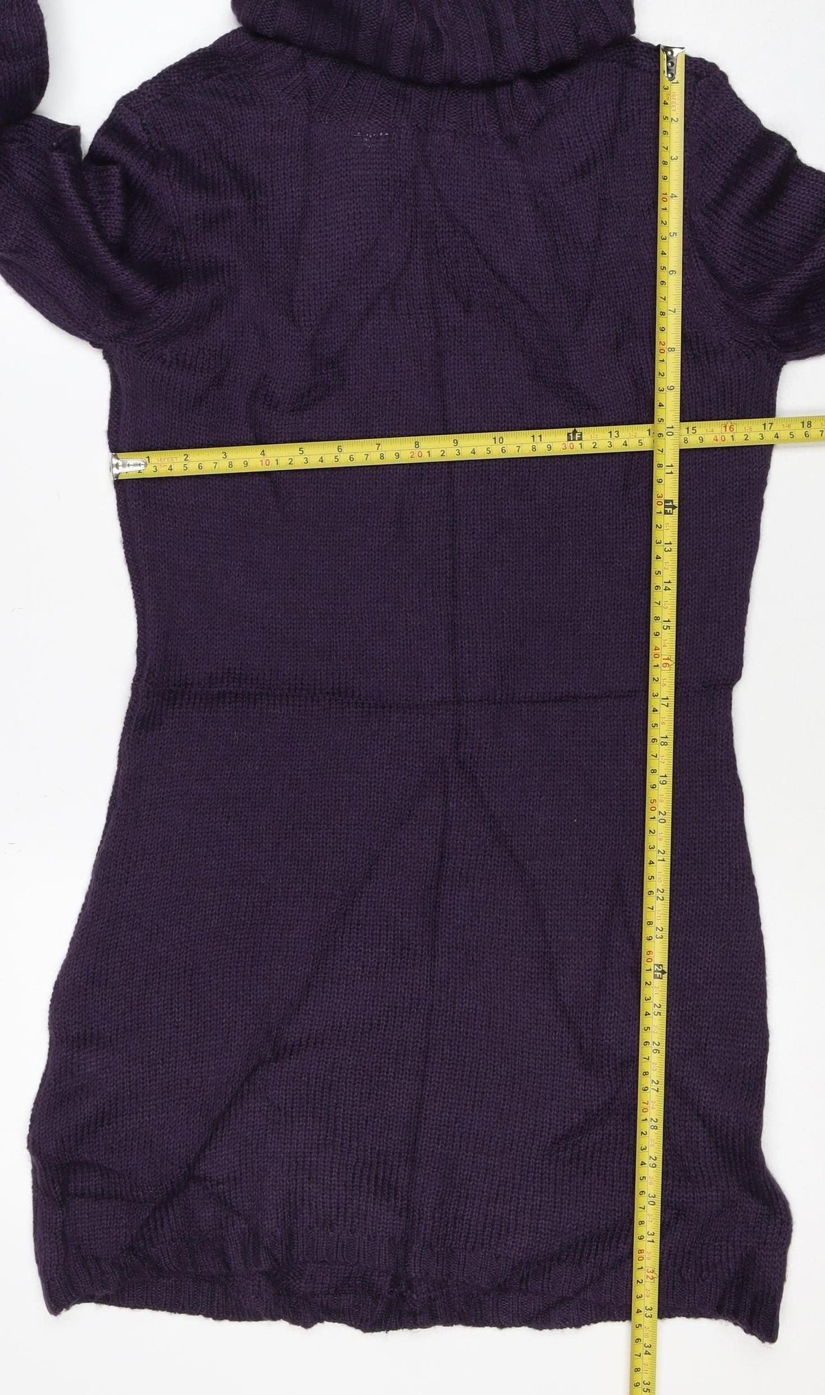 La Redoute Women Purple UK 14 Cable Knit Roll Neck Jumper Wool Blend
