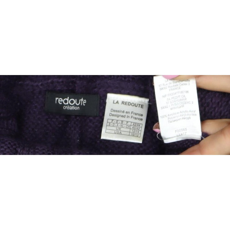 La Redoute Women Purple UK 14 Cable Knit Roll Neck Jumper Wool Blend