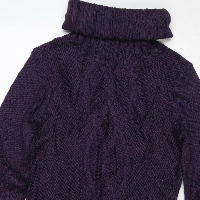 La Redoute Women Purple UK 14 Cable Knit Roll Neck Jumper Wool Blend