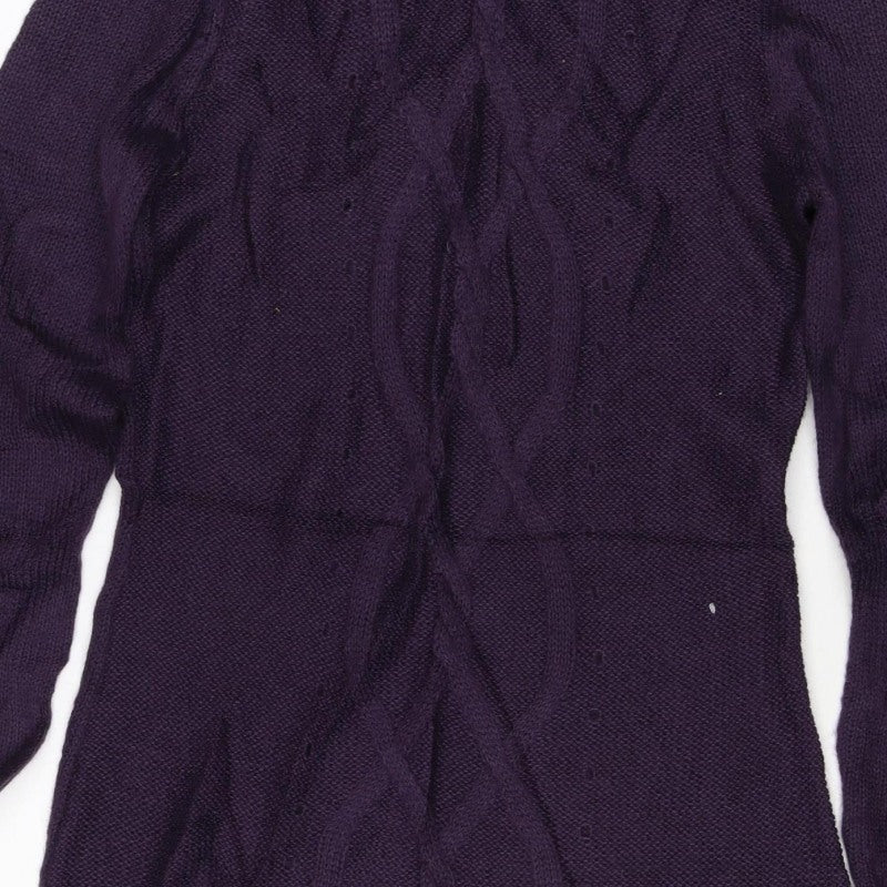 La Redoute Women Purple UK 14 Cable Knit Roll Neck Jumper Wool Blend
