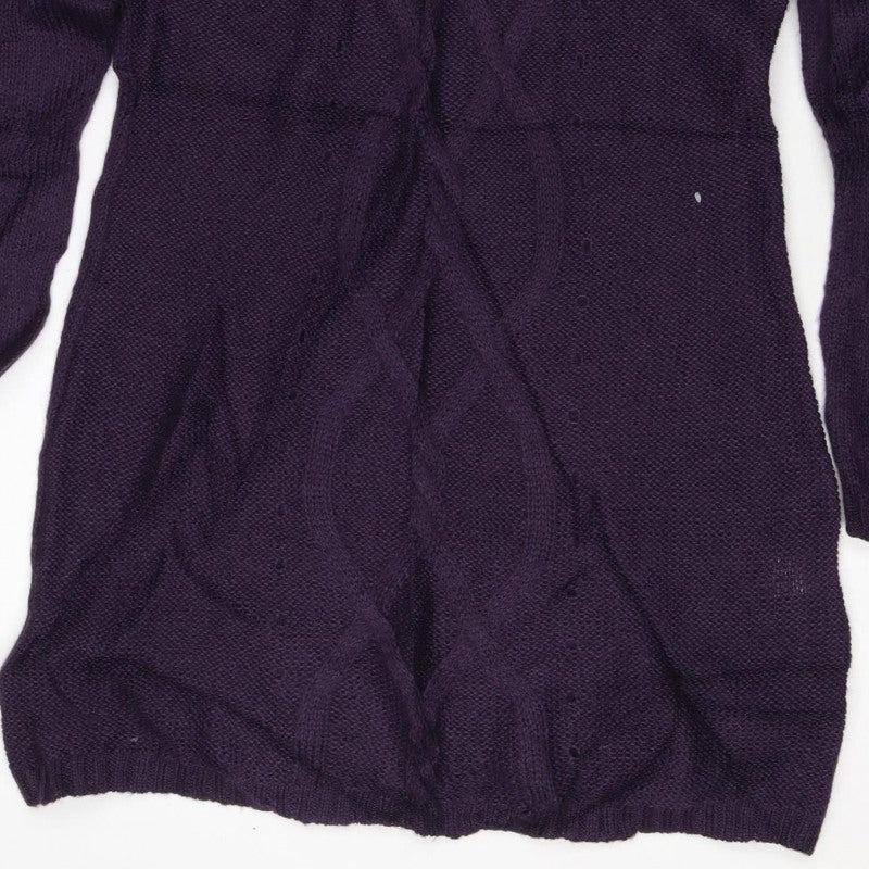 La Redoute Women Purple UK 14 Cable Knit Roll Neck Jumper Wool Blend