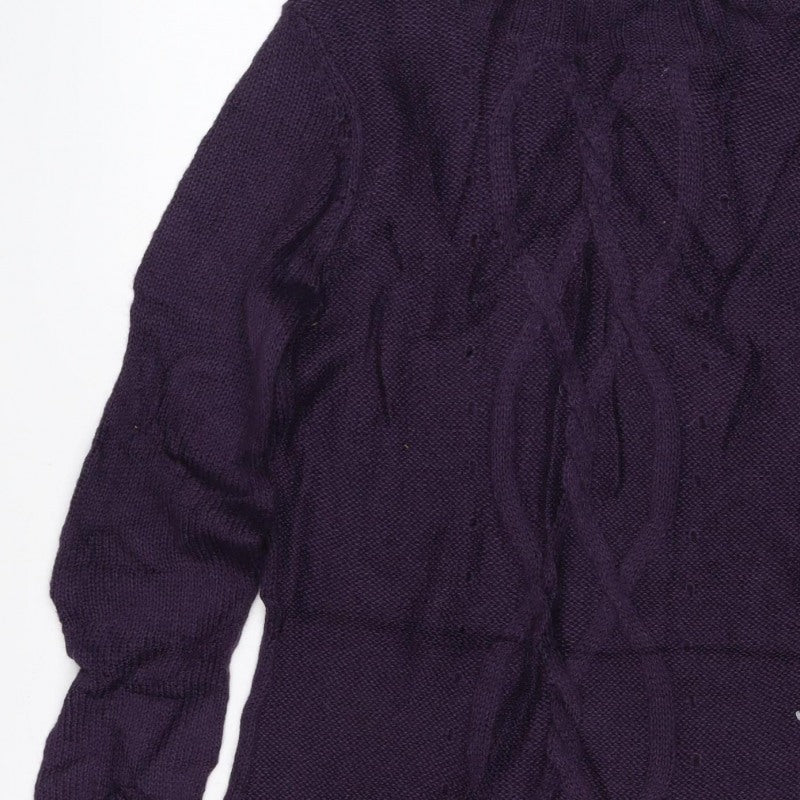 La Redoute Women Purple UK 14 Cable Knit Roll Neck Jumper Wool Blend