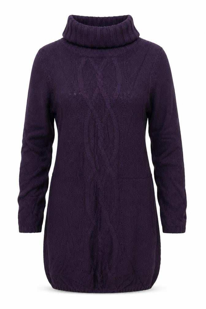 La Redoute Women Purple UK 14 Cable Knit Roll Neck Jumper Wool Blend