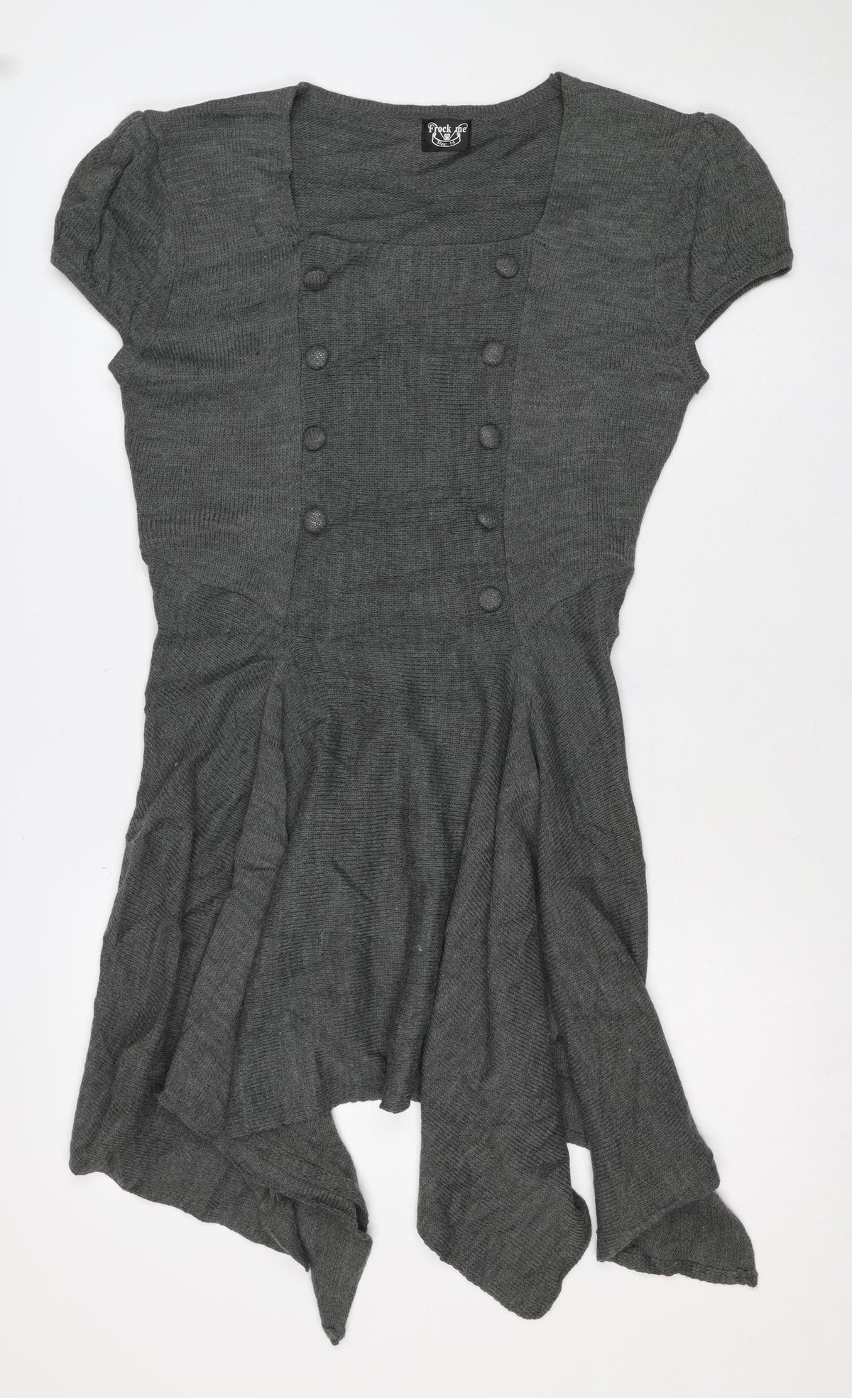 Frock me Women Grey Size 14 Knit Jumper Dress Long Sleeve Button Front
