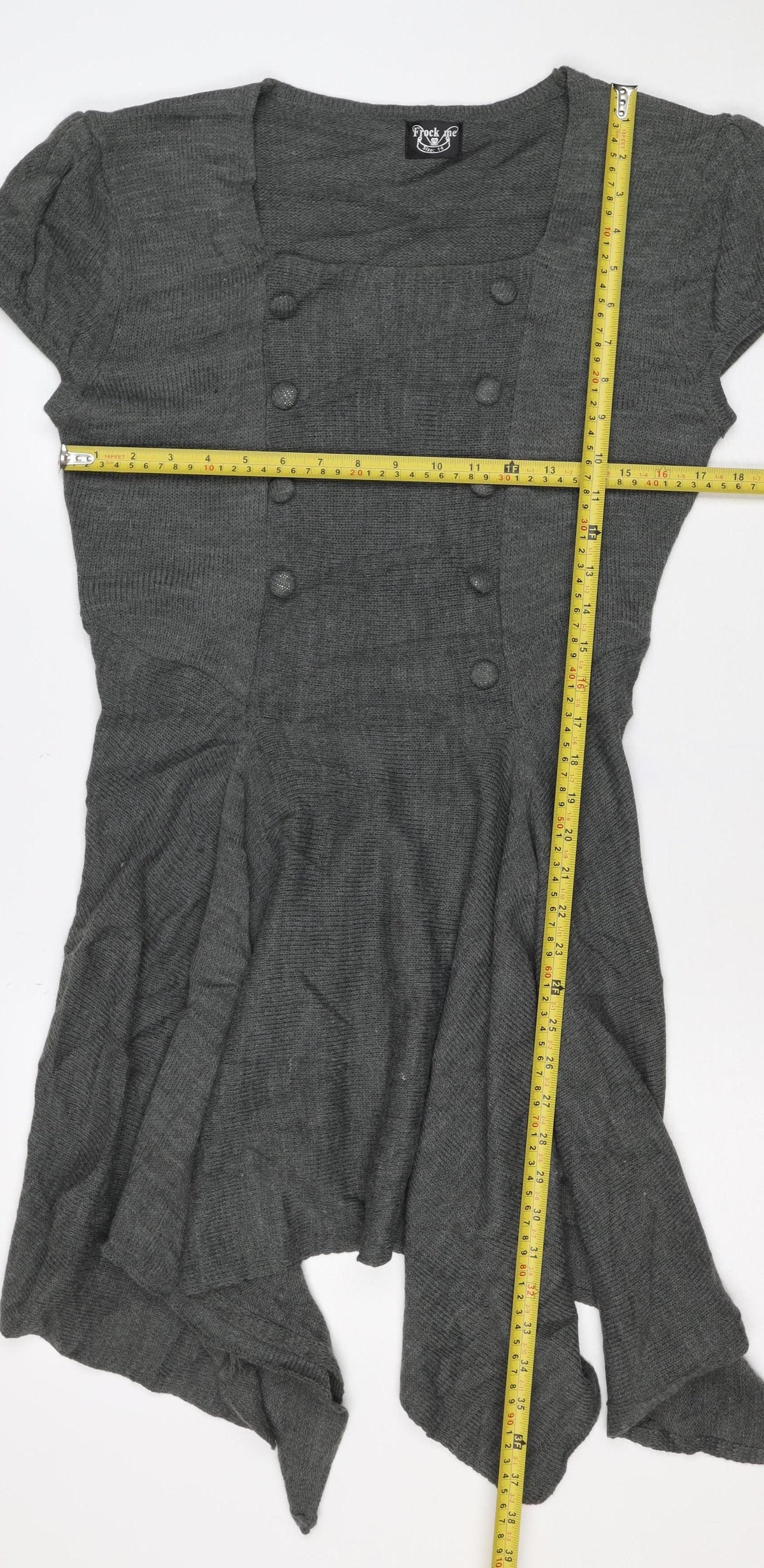 Frock me Women Grey Size 14 Knit Jumper Dress Long Sleeve Button Front