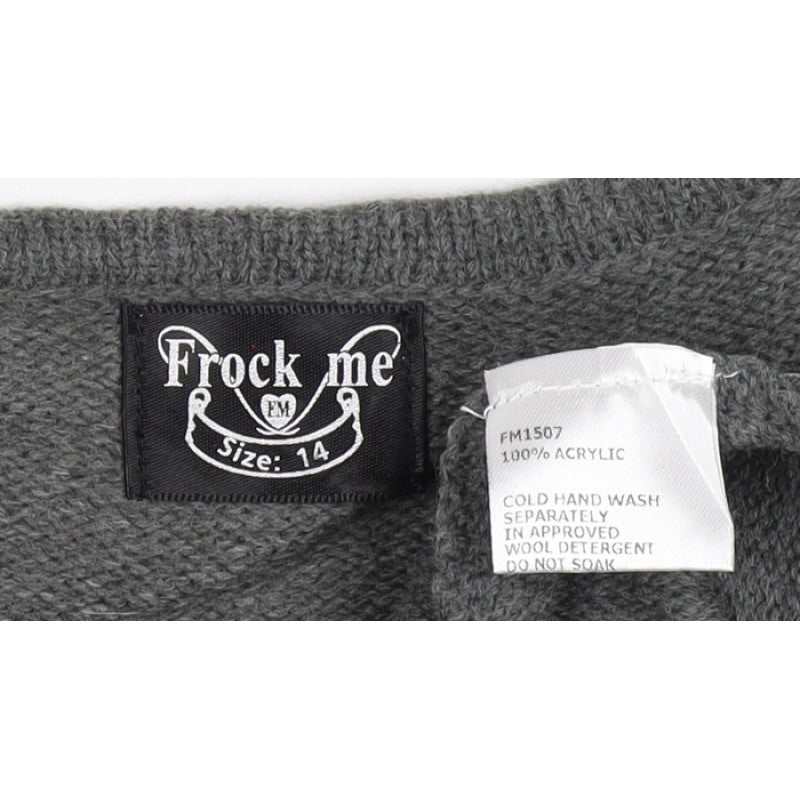 Frock me Women Grey Size 14 Knit Jumper Dress Long Sleeve Button Front