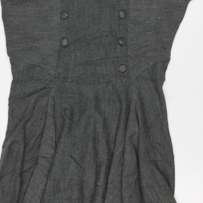 Frock me Women Grey Size 14 Knit Jumper Dress Long Sleeve Button Front