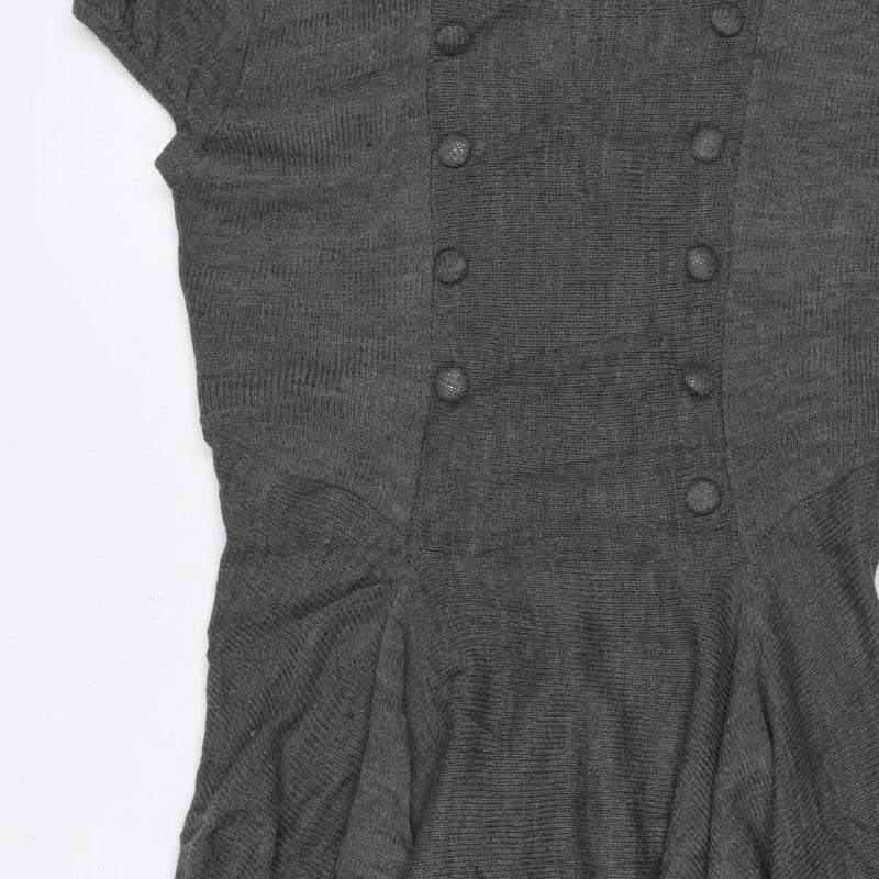 Frock me Women Grey Size 14 Knit Jumper Dress Long Sleeve Button Front
