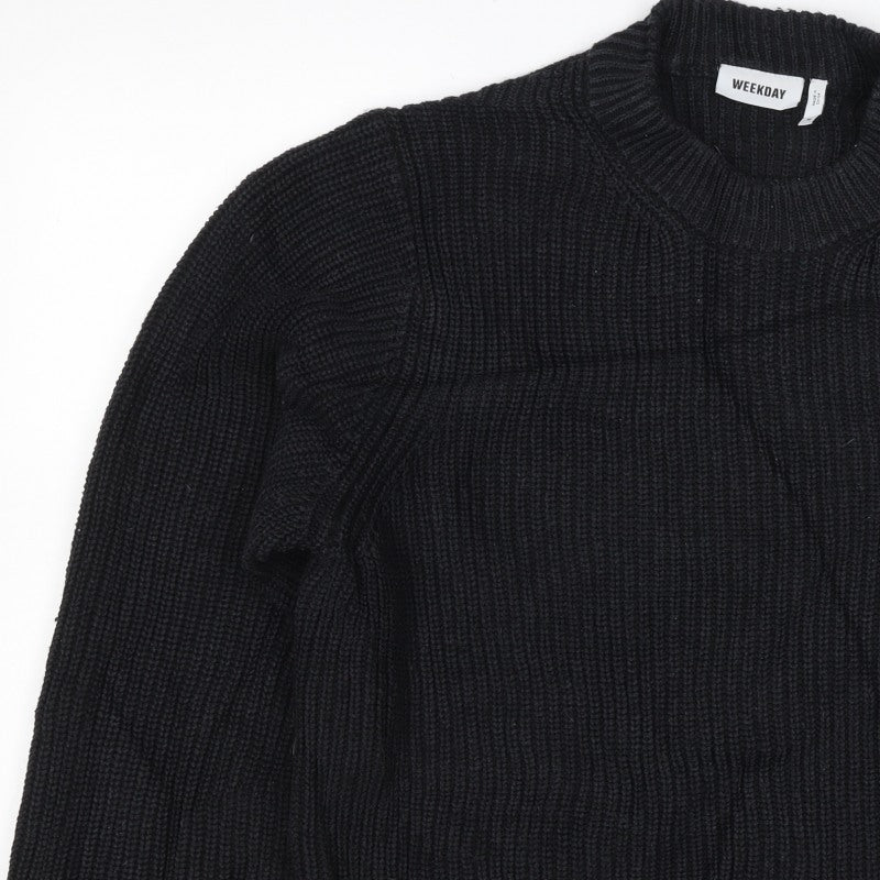 Weekday Women’s Black M Cable Knit Crew Neck Raglan Jumper