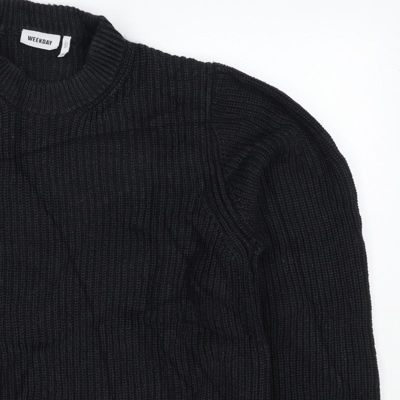 Weekday Women’s Black M Cable Knit Crew Neck Raglan Jumper