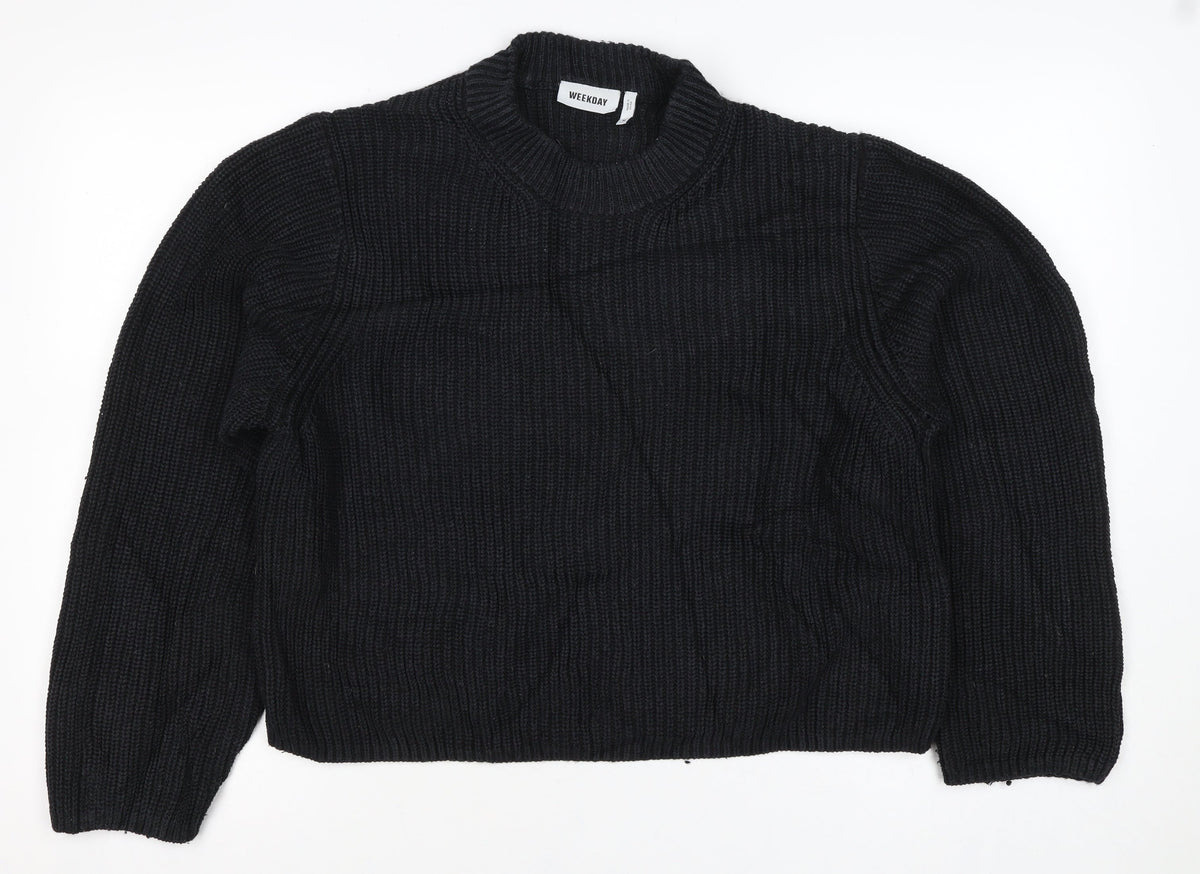 Weekday Women’s Black M Cable Knit Crew Neck Raglan Jumper