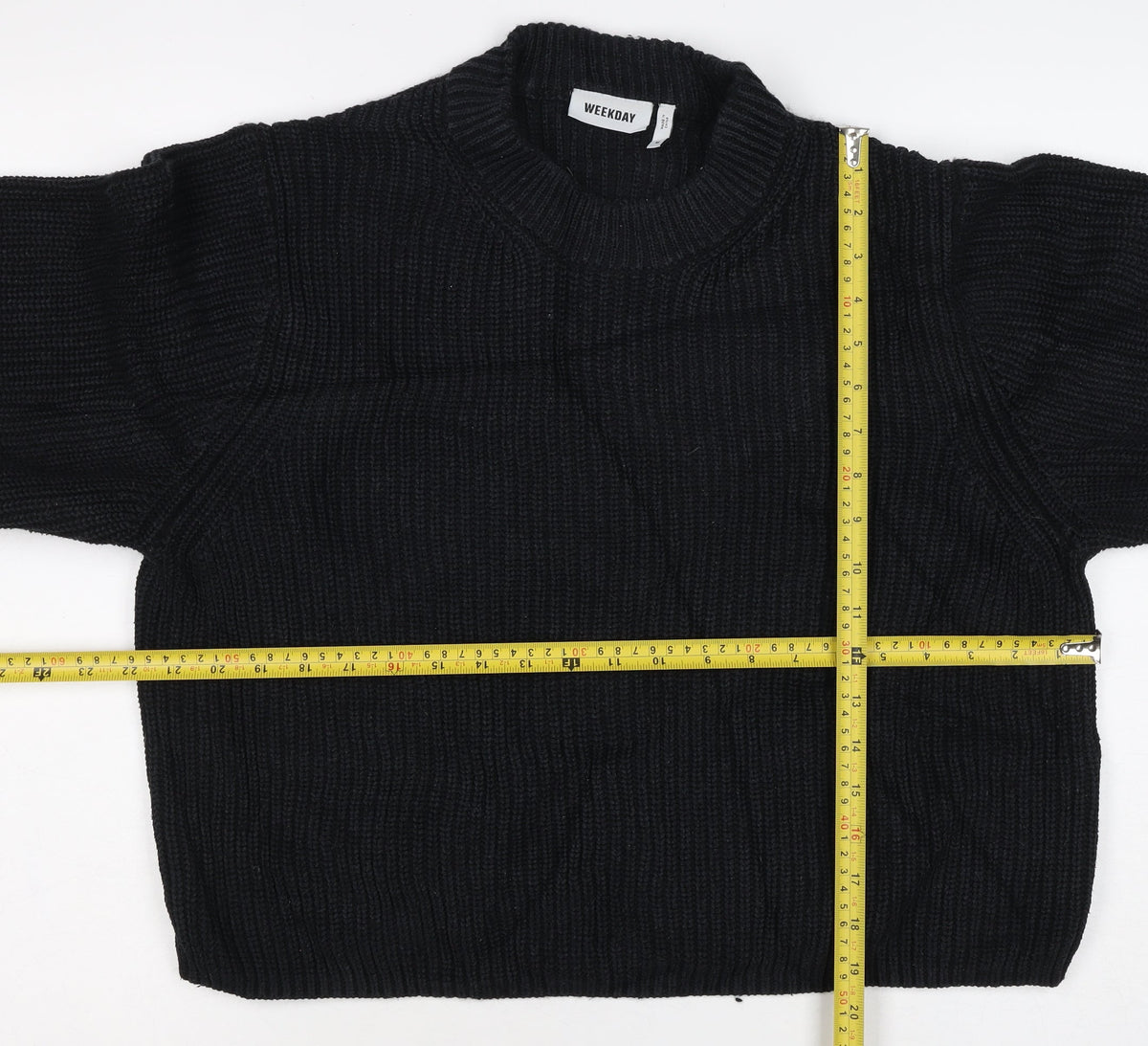 Weekday Women’s Black M Cable Knit Crew Neck Raglan Jumper