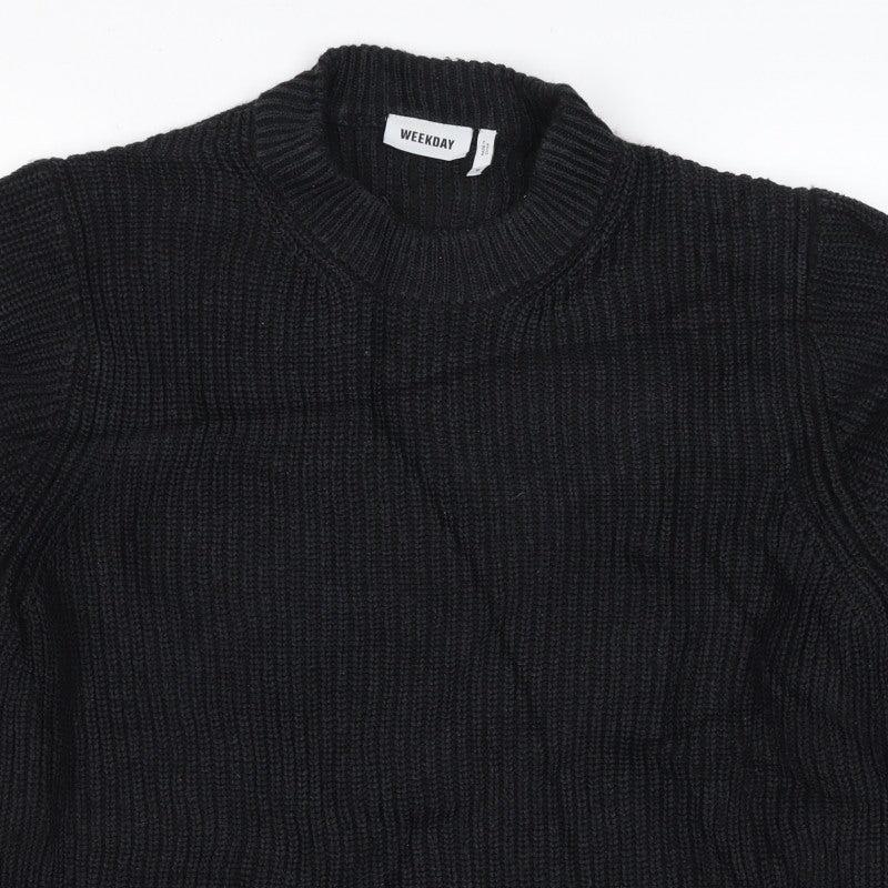 Weekday Women’s Black M Cable Knit Crew Neck Raglan Jumper