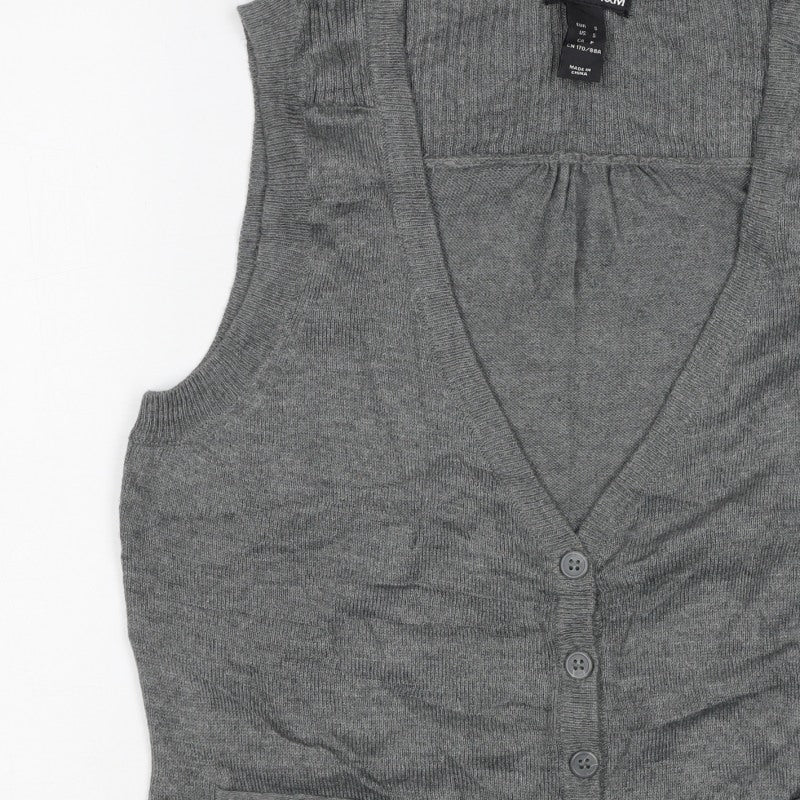 H&M Women’s Grey Sleeveless V-Neck Button Knit Vest Size S