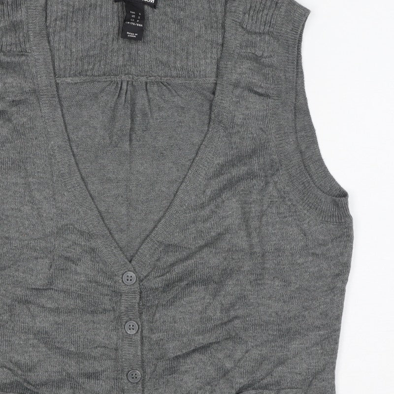 H&M Women’s Grey Sleeveless V-Neck Button Knit Vest Size S