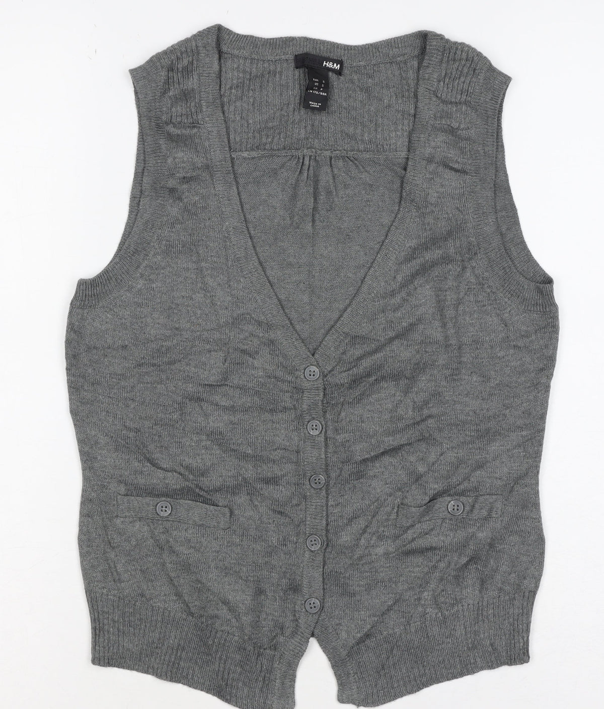 H&M Women’s Grey Sleeveless V-Neck Button Knit Vest Size S