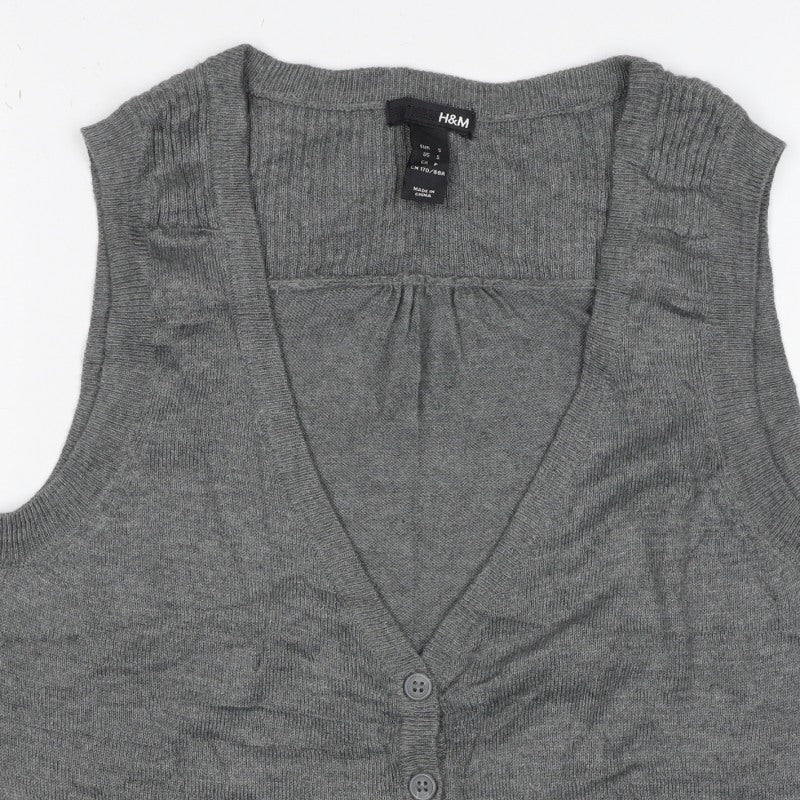 H&M Women’s Grey Sleeveless V-Neck Button Knit Vest Size S