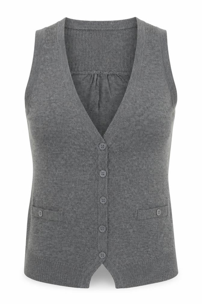 H&M Women’s Grey Sleeveless V-Neck Button Knit Vest Size S
