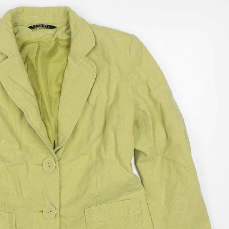 Classic Women’s Green Linen Blend Blazer UK 12 Two Button Lined