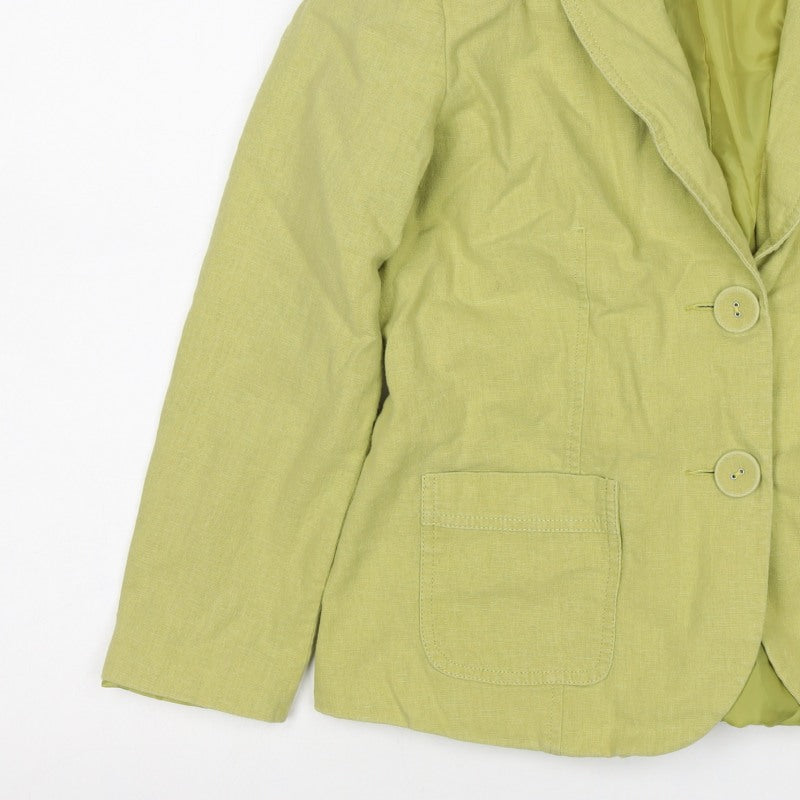 Classic Women’s Green Linen Blend Blazer UK 12 Two Button Lined