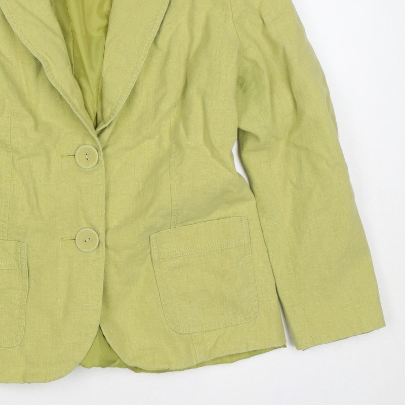 Classic Women’s Green Linen Blend Blazer UK 12 Two Button Lined