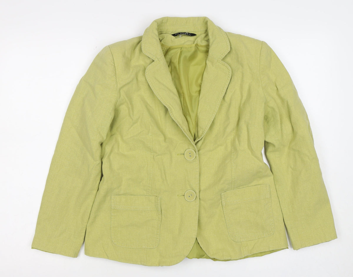 Classic Women’s Green Linen Blend Blazer UK 12 Two Button Lined