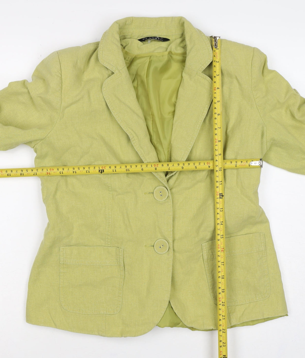 Classic Women’s Green Linen Blend Blazer UK 12 Two Button Lined