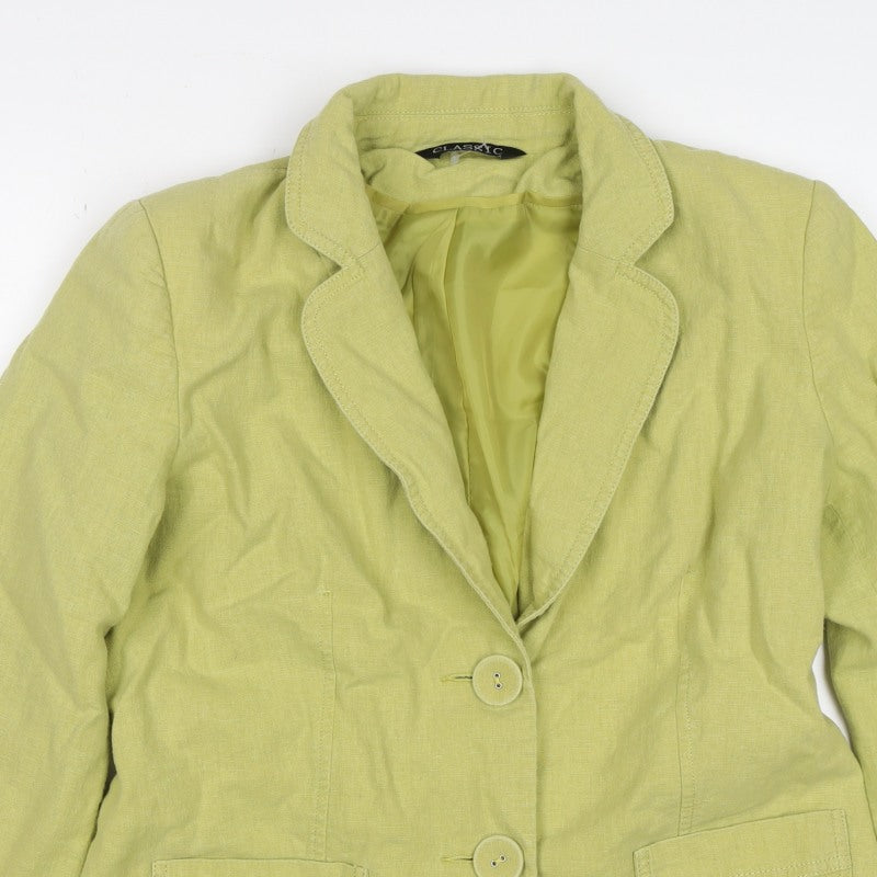 Classic Women’s Green Linen Blend Blazer UK 12 Two Button Lined