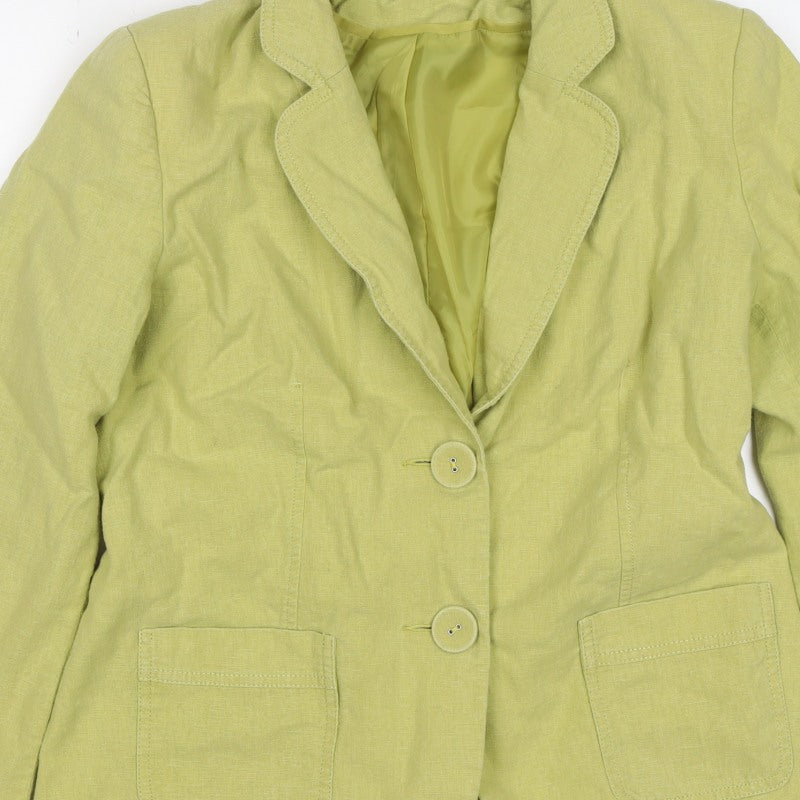 Classic Women’s Green Linen Blend Blazer UK 12 Two Button Lined
