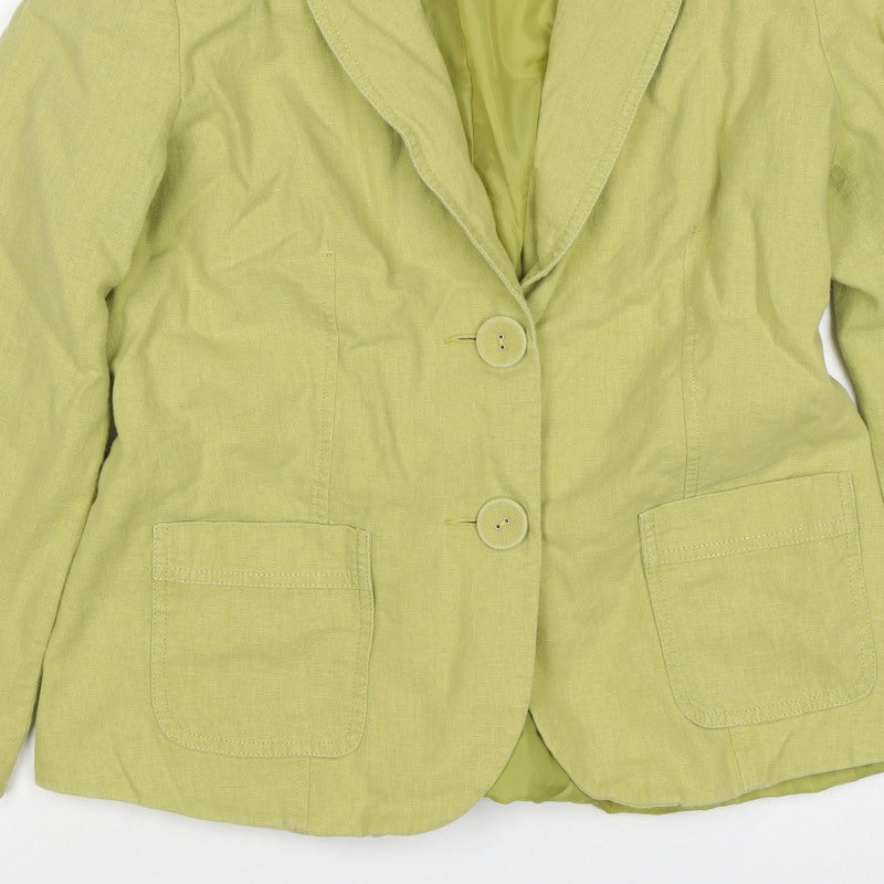 Classic Women’s Green Linen Blend Blazer UK 12 Two Button Lined