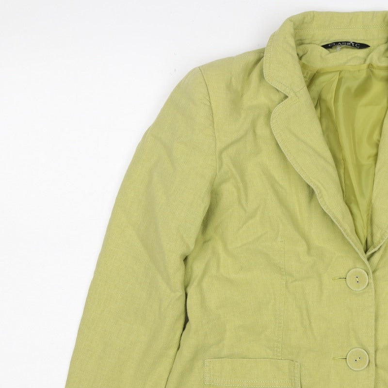 Classic Women’s Green Linen Blend Blazer UK 12 Two Button Lined
