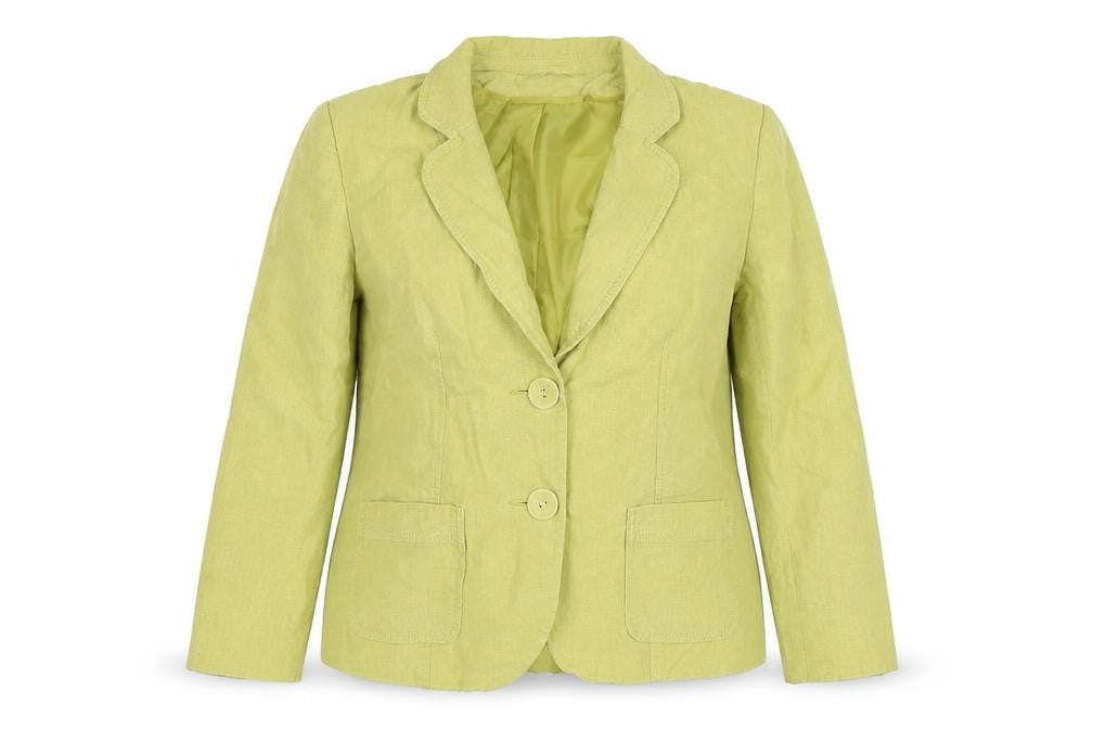 Classic Women’s Green Linen Blend Blazer UK 12 Two Button Lined