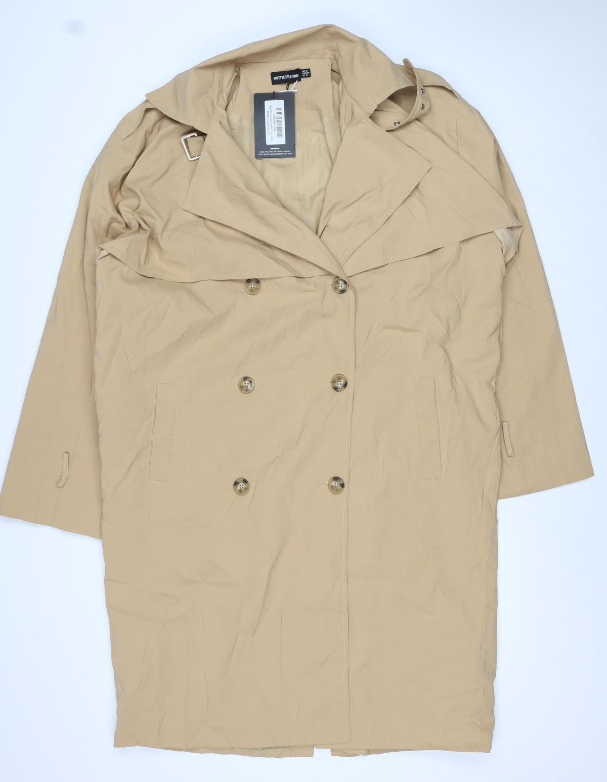 PrettyLittleThing Women’s Beige UK 12 Long Double Breasted Trench Coat
