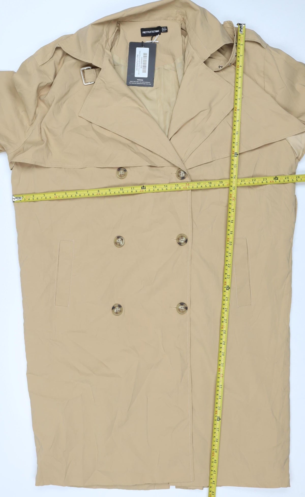 PrettyLittleThing Women’s Beige UK 12 Long Double Breasted Trench Coat