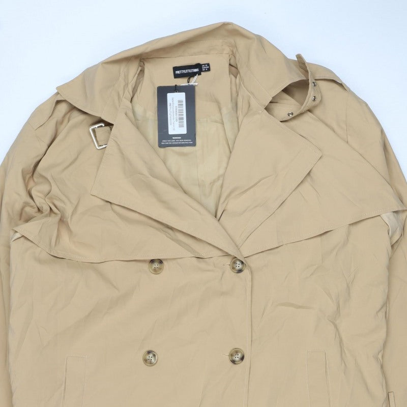 PrettyLittleThing Women’s Beige UK 12 Long Double Breasted Trench Coat