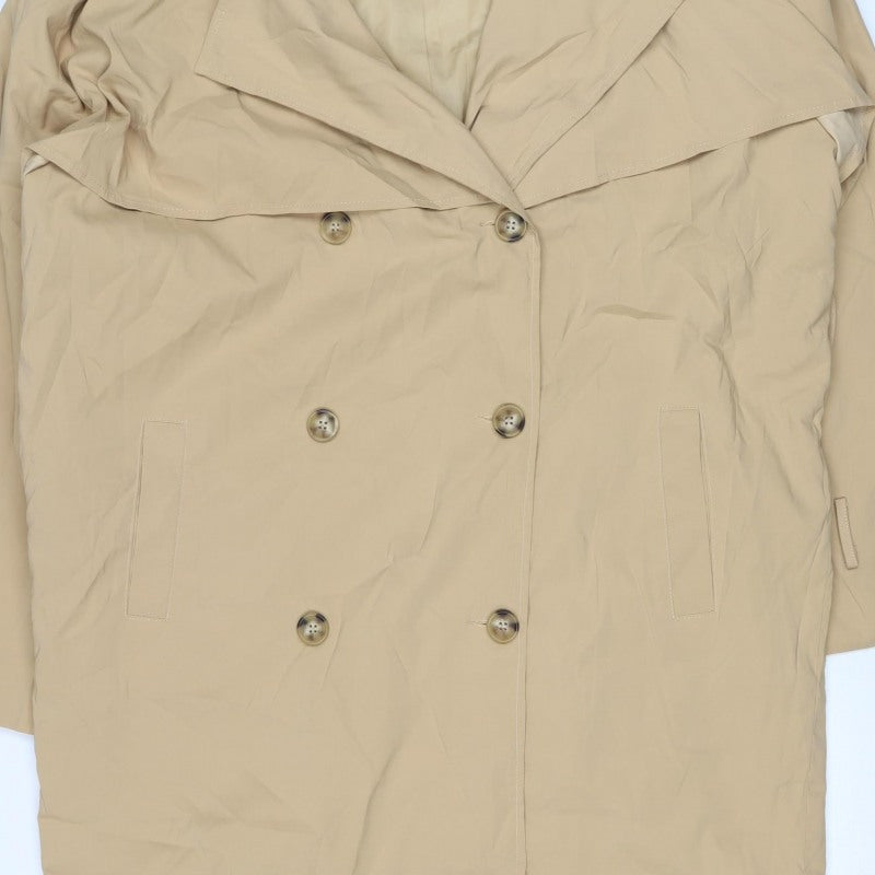 PrettyLittleThing Women’s Beige UK 12 Long Double Breasted Trench Coat