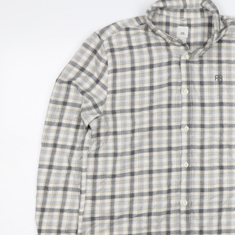River Island Men’s Grey Check Button-Down Long Sleeve Shirt M