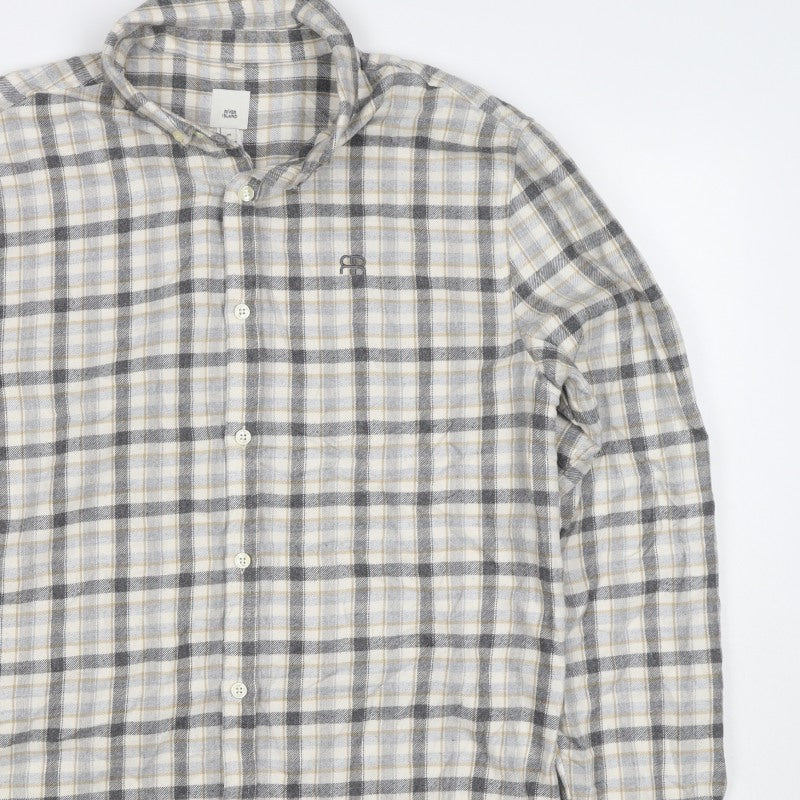 River Island Men’s Grey Check Button-Down Long Sleeve Shirt M