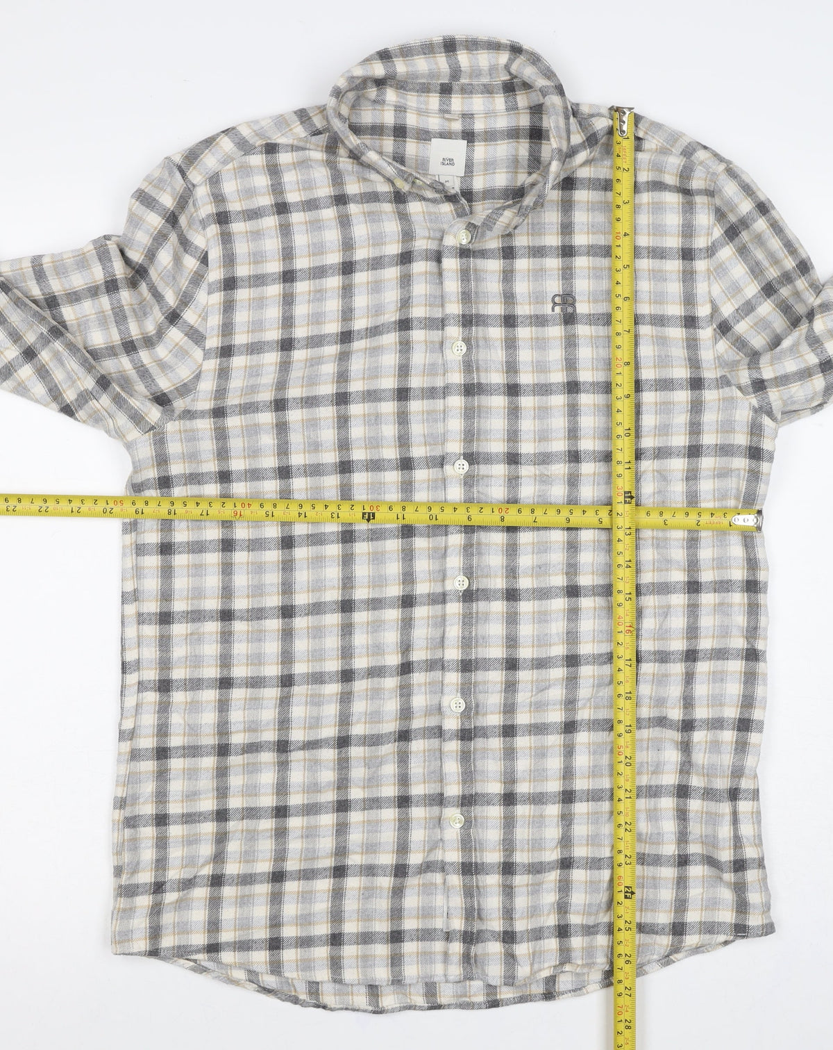 River Island Men’s Grey Check Button-Down Long Sleeve Shirt M