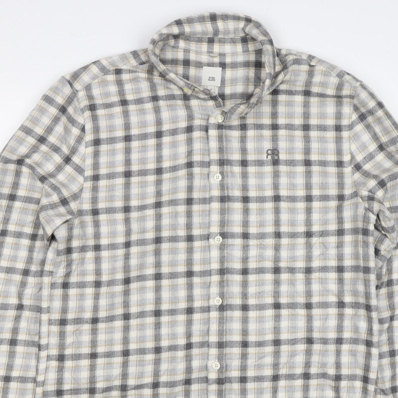 River Island Men’s Grey Check Button-Down Long Sleeve Shirt M