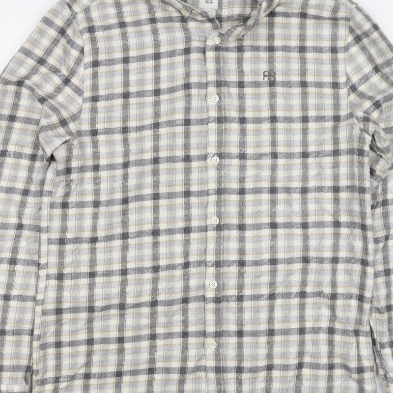River Island Men’s Grey Check Button-Down Long Sleeve Shirt M